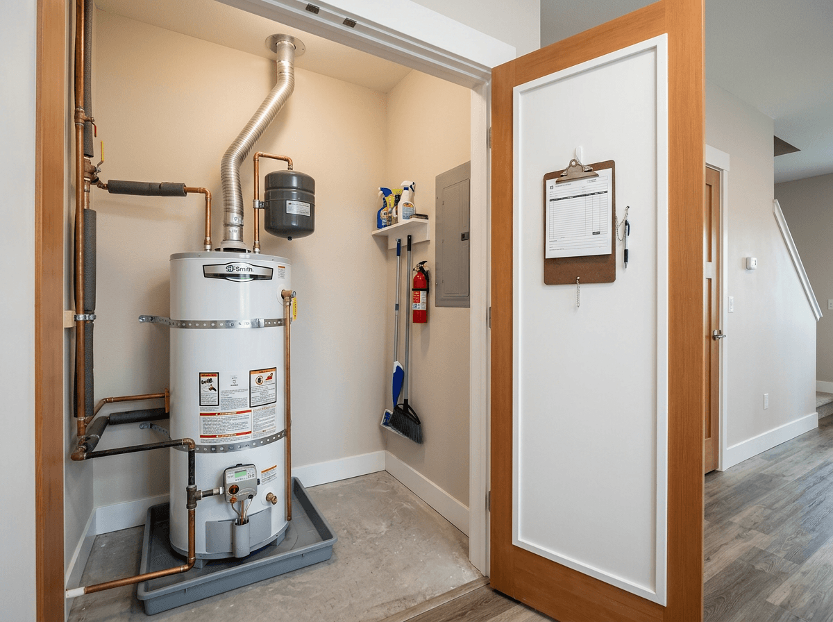 Rental property water heater closet serviced for Sacramento property management companies - How Property Managers Can Cut Water Heater Emergency Costs