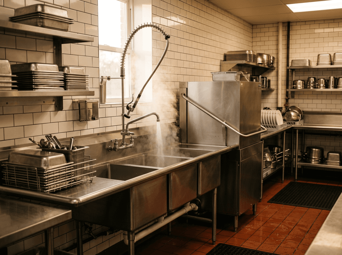 Restaurant commercial kitchen with high-demand hot water for dishwashing and prep - Restaurants & Kitchens