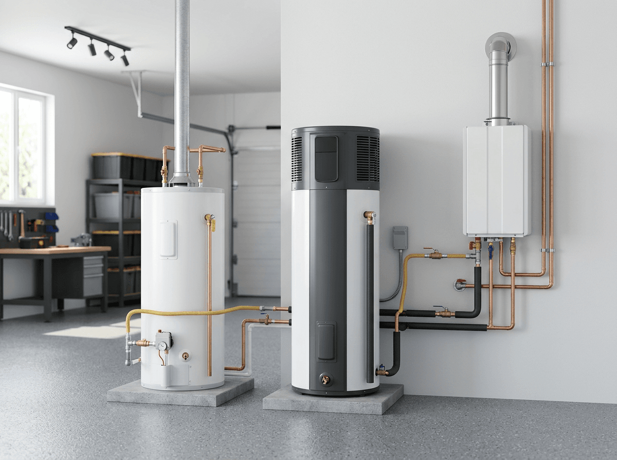 Tank and tankless water heaters side by side, comparing water heater upgrade options - 7 Water Heater Upgrades That Are Actually Worth the Money